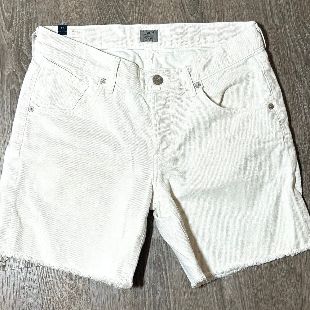 Citizens of Humanity C of H White Denim Cutoff Shorts Women Sz 25 Raw Hem